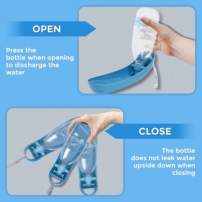 2Pack Dog Water Bottle, 19oz Collapsible Dog Travel Water Bottle, Portable Dog Water Dispenser with Foldable Drinking Cup Bowl for Walking, Lightweight, Leak-Proof, BPA Free, Blue & Orange