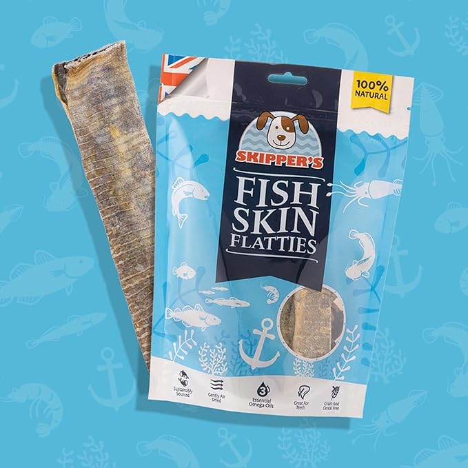 SKIPPER'S Dogs Fish Skin Flatties - Air Dried Grain Free Dog Treats, Great for Teeth, Long Lasting Dog Chews, Remove Plaque, Source of Omega 3, Naturally Low in Fat | Short (2.5Oz)