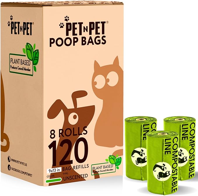 Pet N Pet Poop Bags For Dogs, 120 Counts Plant Based Dog Poop Bags Rolls, Dog Bags For Poop, Thick Dog Poop Bag Rolls, Doggy Poop Bags, 100% Leak-proof Easy to Use Pet Poop Bags