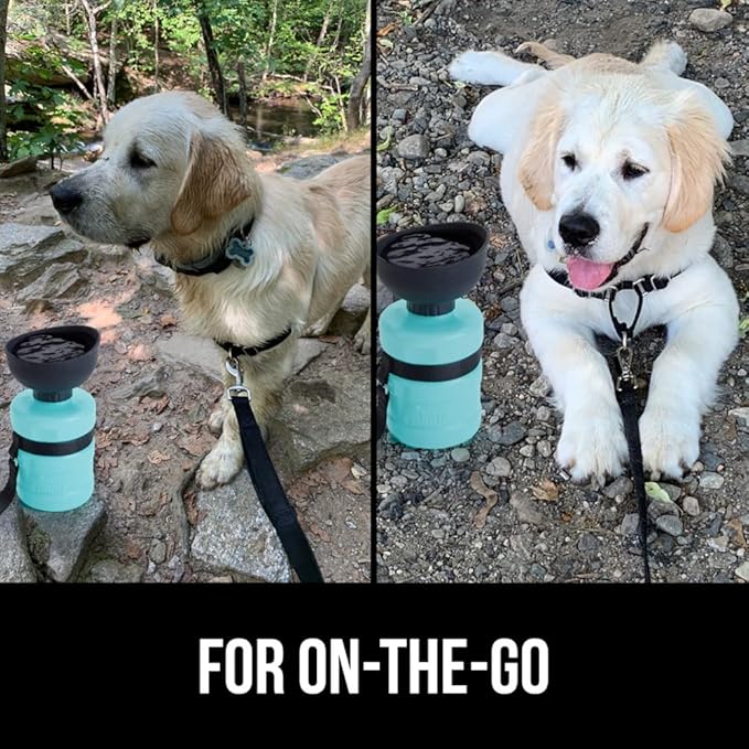 Gorilla Grip No Spill Portable Dog Water Bottle with Built in Bowl, Food Grade Silicone Leak Proof Pets Travel Drink Dispenser, Puppy Walk Training, Pet Hiking Essentials, Trip Accessories, Turquoise