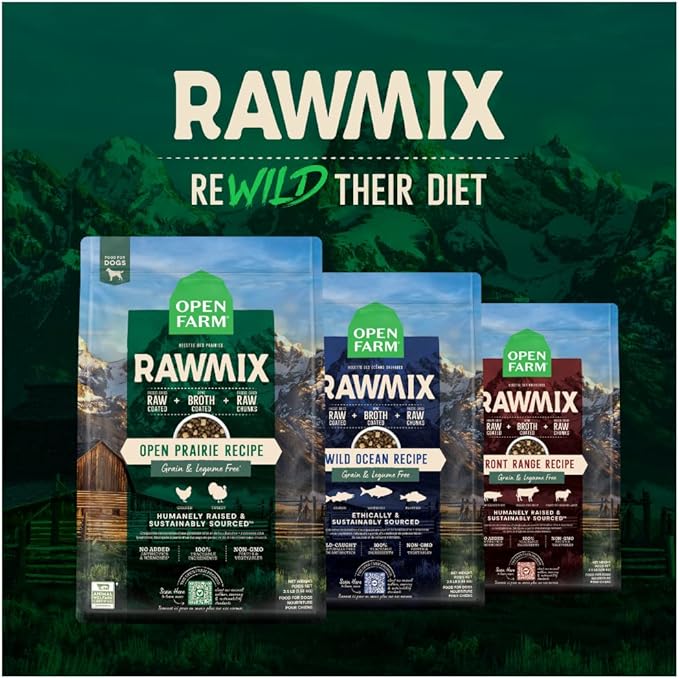 Open Farm RawMix Grain-Free Prairie Recipe for Dogs, includes Kibble, Bone Broth, and Freeze Dried Raw, Inspired by The Wild, Humanely Raised Protein and Non-GMO Fruits and Veggies, 3.5 lb