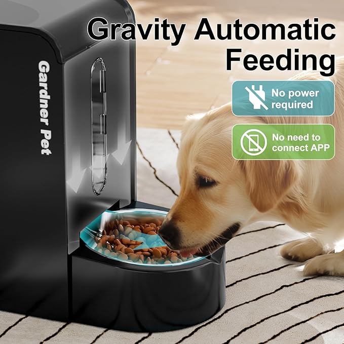 Automatic Gravity Pet Feeder, 1.8 Gallons*2 Dog Feeder and Water Dispenser Set, 2-in-1 Automatic Feeder and Stainless Steel Water Dispenser for Dogs, Cats, Rabbits, Puppies (Black)