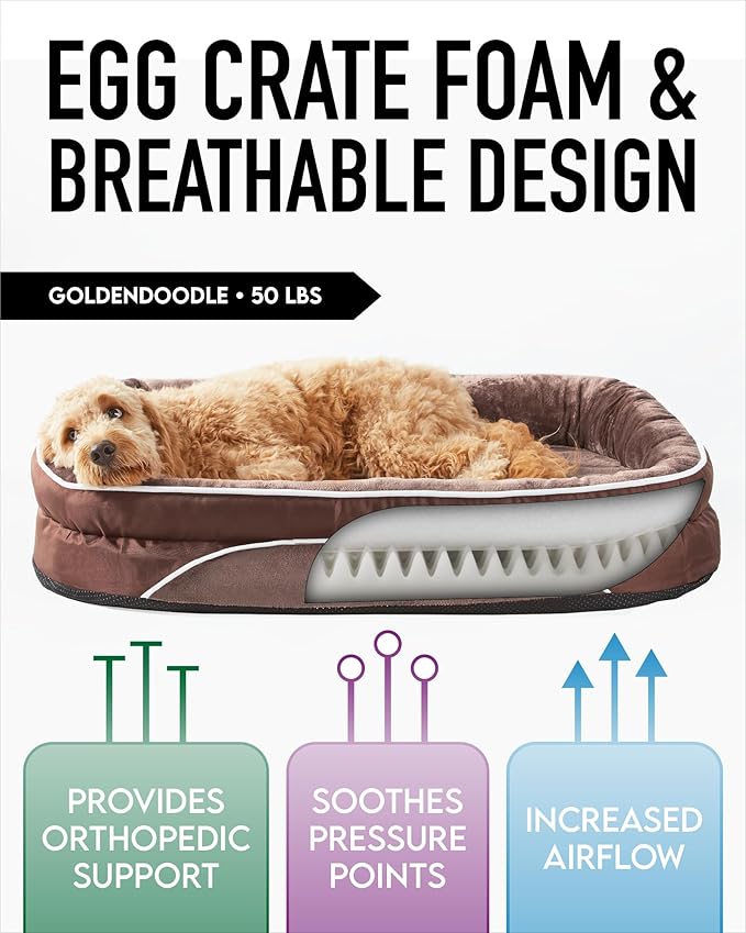 Orthopedic Dog Bed for Extra Large Dogs, Dog Couch Design with Egg Foam Support, Removable, Machine Washable Plush Cover and Non-Slip Bottom with Four Sided Bolster Cushion (Brown)