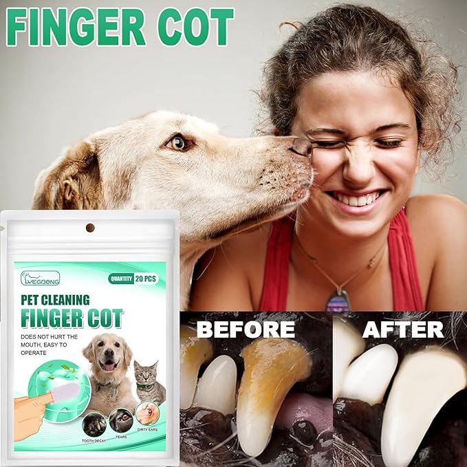 20Pcs Dog Teeth Wipes,Dog Ear Wipes Finger,Teeth Cleaning Finger Wipes,Cleaning Teeth Ears and Eyes Suitable for Dogs and Cats Removes Dirt and Discharge,Health Supplies,Dental Care