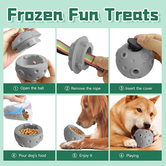 Dog Chew Toys,Treat Tray for Frozen Dog Food,Long-Lasting Durable Fillable Dog Treat Dispensing Dog Toy,Freezable Fillable Rubber Dog Toys with Silicone Treat Tray (Gray&Treat Mold)