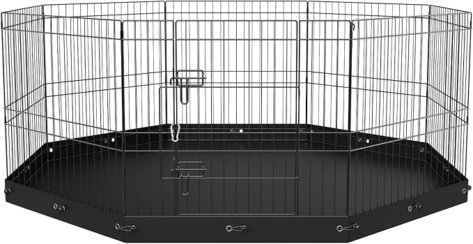 VEVOR Foldable Metal Dog Exercise Pen, Pet Playpen Dog Fence for Camping with Bottom Pad, 24" H 8 Panels, Puppy Crate Kennel Indoor Outdoor for Small & Medium Dogs, Both for Home & Yard Use