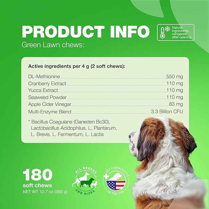 Grass Burn Spot Chews for Dogs - Dog Urine Neutralizer for Lawn - Grass Savers for Dog Urine - Dog Pee Lawn Spot Saver Caused by Dog Urine - Grass Treatment Rocks - Probiotics, Enzymes & Multivitamins