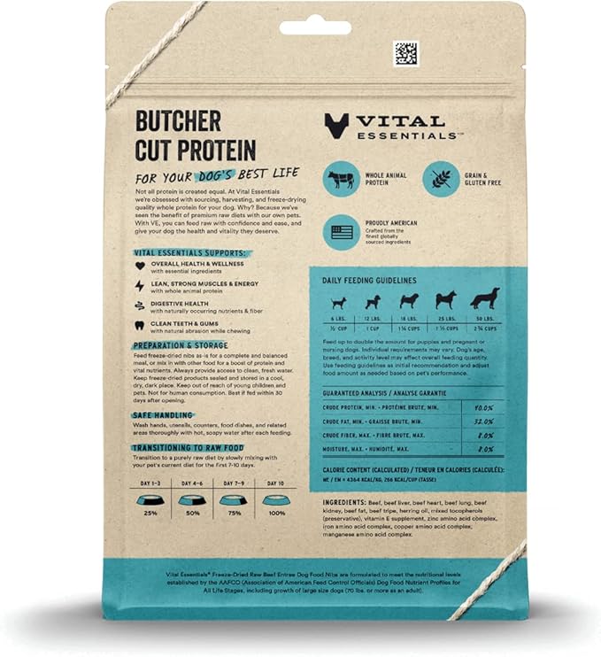 Vital Essentials Freeze Dried Raw Dog Food, Beef Nibs Entree, 14 oz