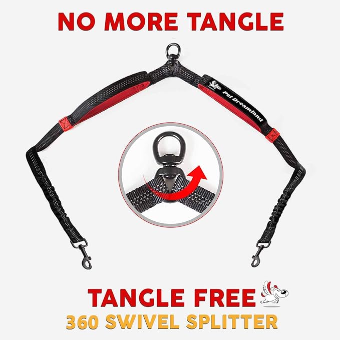 Exquisite Two Dog Leash Splitter | Double Dog Leash for Large Dogs Heavy Duty | No Tangle 2 Dog Leash Coupler | Dual Dog Leash Attachment | Retractable Dual Leashes for 2 Dogs
