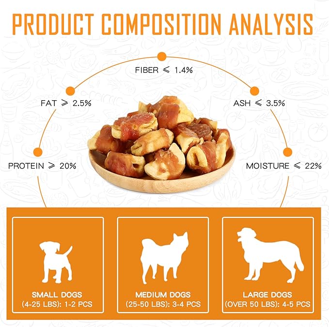 Grain Free Dog Treats Apple Slice Chicken Wrapped, Training Treats w/Taurine for Small Medium Large Dogs, 12.5 oz