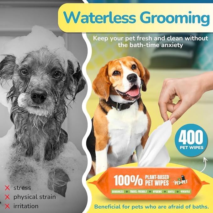 PET N PET 100% Plant Based Dog Wipes for Paws and Butt, 400 Counts Dog Pet Wipes, 8" x 8" Hypoallergenic Unscented Dog Wipes, Cleaning Deodorizing Cat Wipes, Puppy Wipes, Dog Paw Wipes, Dog Face Wipes