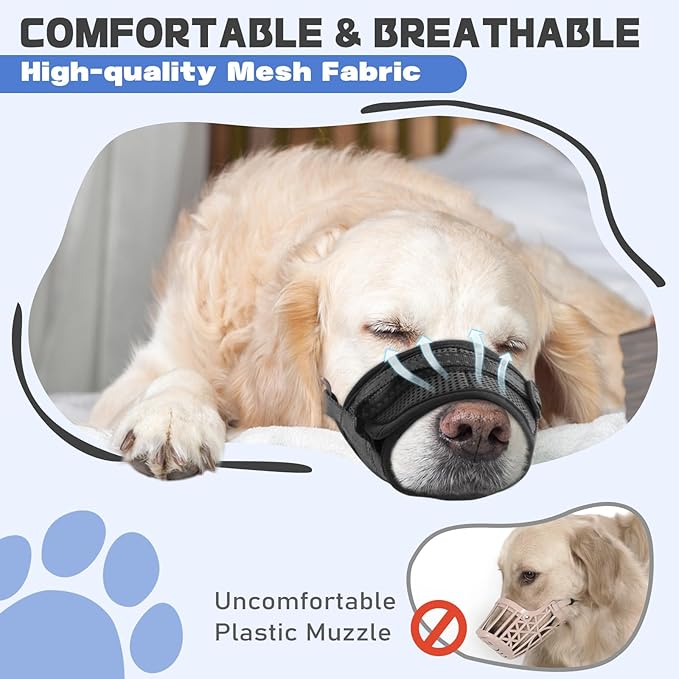 Dog Muzzle Soft Air Mesh Muzzle for Medium Dogs, Adjustable Pet Muzzle for Small and Large Dogs to Drink Normally, Breathable Reflective Muzzle for Dogs to Prevent Biting(Black,S-4)