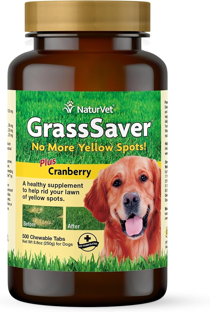 NaturVet – GrassSaver Supplement for Dogs – Healthy Supplement to Help Rid Your Lawn of Yellow Spots – Synergistic Combination of B-Complex Vitamins & Amino Acids – 500 Tablets