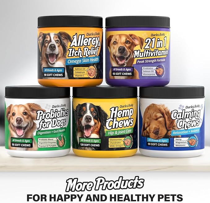 Charlie & Buddy Calming Chews for Dogs, Dog Anxiety Relief, Promote Relaxation, Dog Calming Chews with Melatonin for Dogs, Chamomile, Magnesium Citrate, 90 Soft Chews, Chicken Flavor