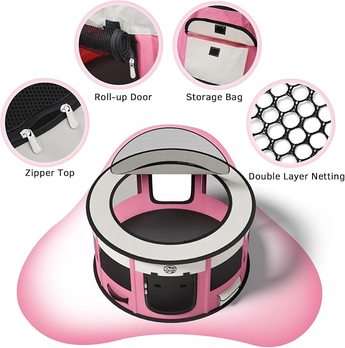 Playpen for Dogs, 44"*44"*24" Large Foldable Pet Play Pens Indoor Outdoor Exercise Pen with Carrying Case Food Bowl for Cat Puppy Rabbit
