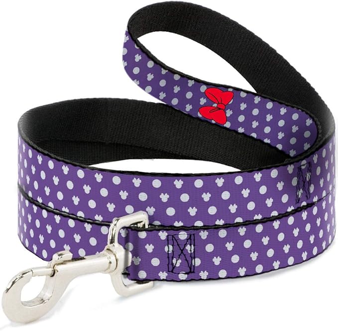 Dog Leash Minnie Mouse Bow Ears Monogram Dots Purple White 4 Feet Long 0.5 Inch Wide