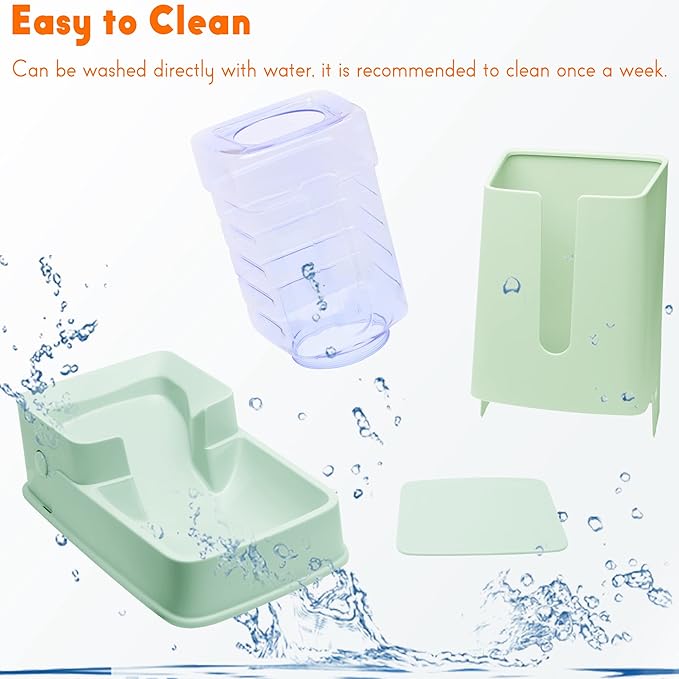 Automatic Cat Feeder and Cat Water Dispenser in Set 2 Packs Automatic Dog Feeder and Dog Water Dispenser 1 Gallon for Small Medium Big Dog Pets Puppy Kitten (green)