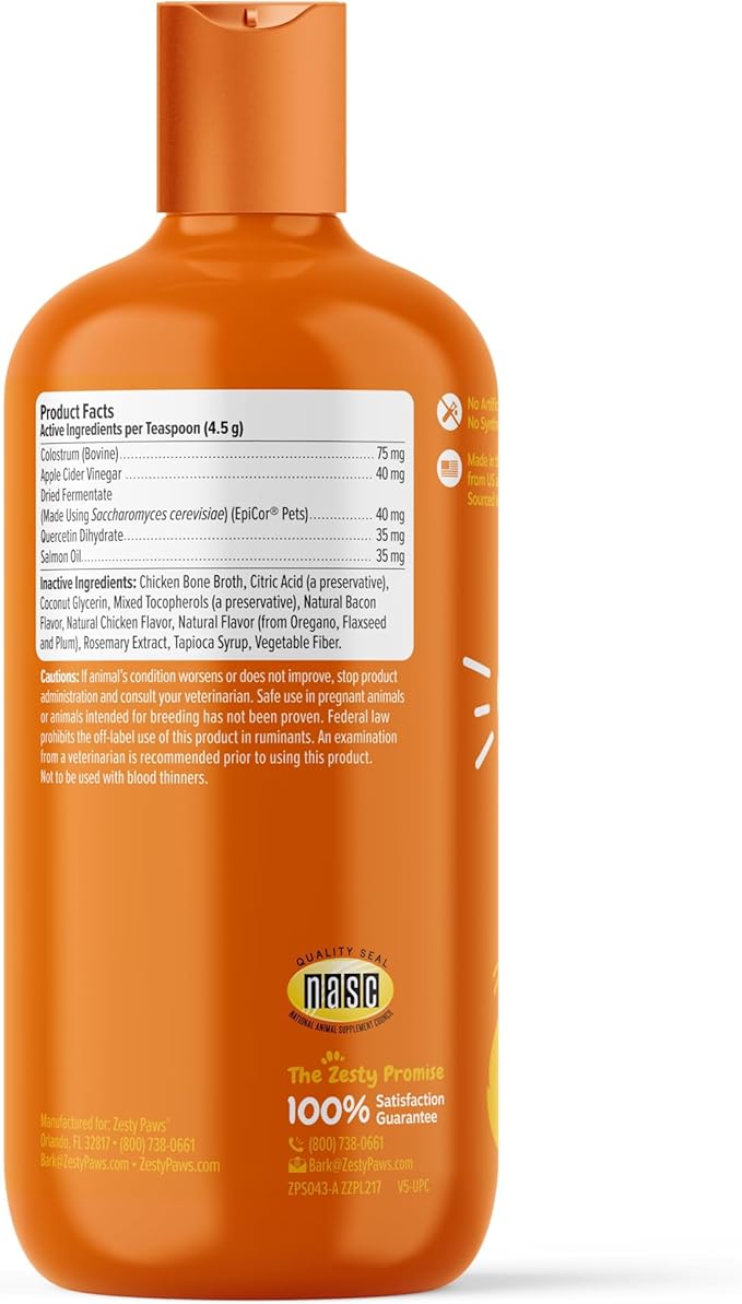 Zesty Paws Allergy & Immune Flavor Infusions for Dogs - with Omega 3 Salmon Oil for Sensitive Skin, EpiCor Pets, Colostrum & Quercetin - Supports Seasonal Allergies - Chicken Flavor - 16 fl oz