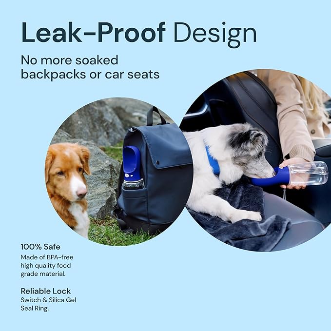 MalsiPree Dog Water Bottle Portable – Leak Proof and Lightweight Water Bottle for Dogs – Dog Travel Water Bottle with Bowl – Dog Walking Accessories (19OZ, Navy Blue)