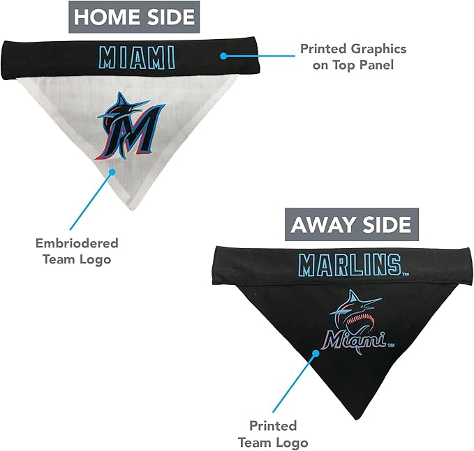 Pets First MAR-3217-L-XL MLB Dog Bandana - Miami Marlins Reversible Pet Bandana, Large/X-Large, MLB Team Color