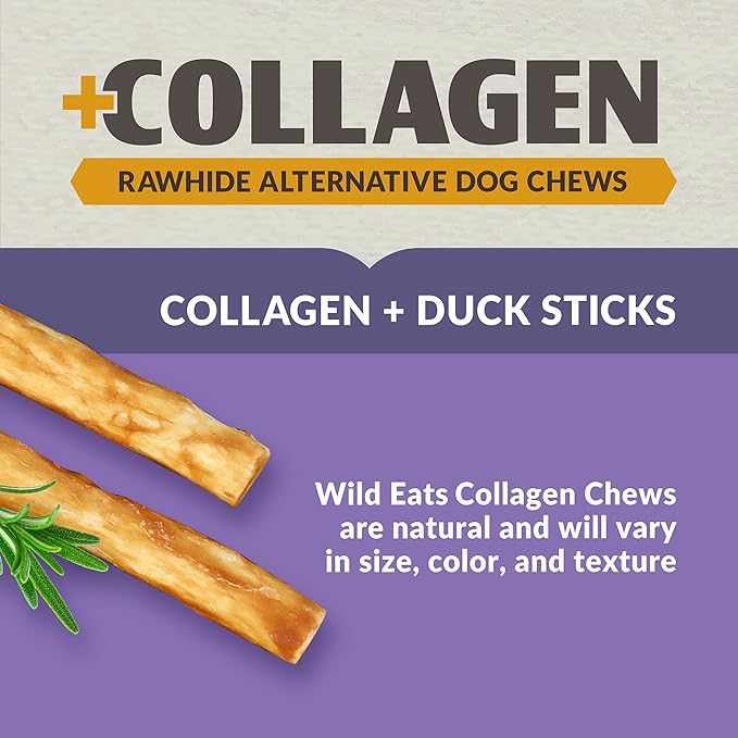 Beef Collagen Sticks for Dogs (25 Pack, 5 Inch) Long Lasting Dog Chews (Duck Flavored) No Hide Dog Treat Bully Stick Rawhide Free, Grain Free, High Protein