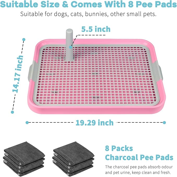 Dog Potty Tray Toilet 20"x14" Doggy Bathroom Dog Litter Box, Indoor Pee Pad Holder with 8pcs Training Pads, Puppy Pee Mesh Potty Training Tray with Secure Latch, Dog Potty Pan for Small Medium Puppies