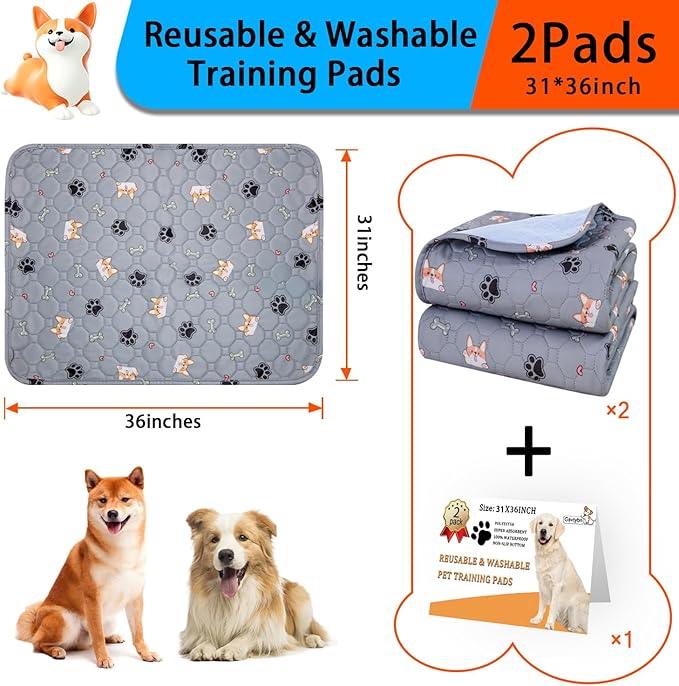 Washable Pee Pads for Dogs - Super Absorbent Reusable Puppy Pads 2Pack 31''x36'' Waterproof Dog Pee Pads Non-Slip Whelping Pads Leakproof Urine Pet Training Pads for Potty Wshable Puppy Pads