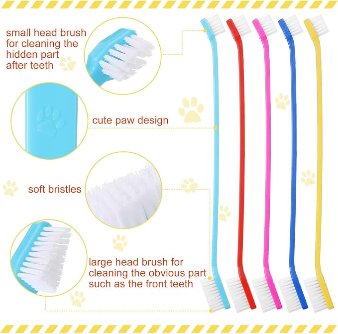 300 Pcs Pet Toothbrush Bulk Dog Double Sided Brushes Puppy Tooth Brushing Kit Soft Bristles Long Handle Dog Tooth Brush for Small Dog Cat Puppy Teeth Cleaning Oral Dental Care Supplies (10 Colors)