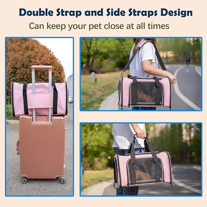 Dog Cat Carrier Pet Carriers for Small Medium Large Cats Dogs Carrier Soft Sided Small Puppy Dog Carrier Portable Foldable Airline Approved Dog Cat Travel Carrier Pink Large
