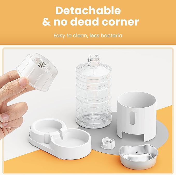 Pet Water Dispenser 4L with Placemat and Stainless Steel Bowl, Unplugged Automatic Gravity Water Dispenser, Easy to Clean, Safe for Pets
