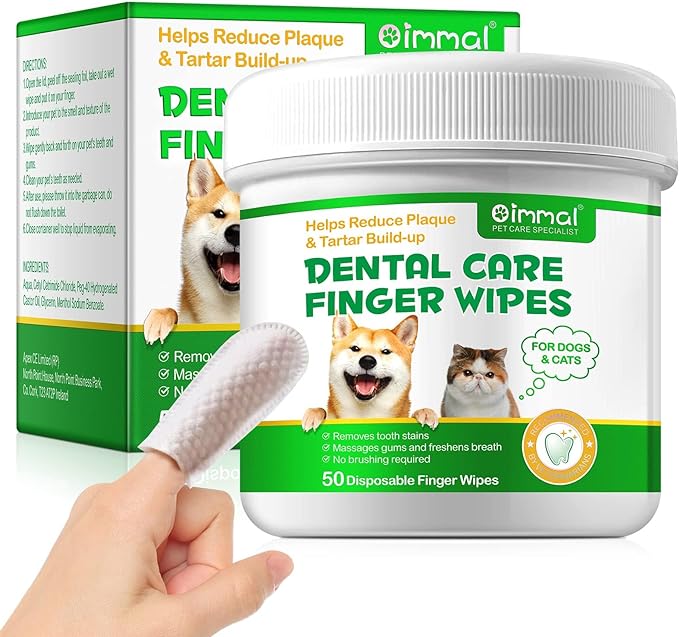 Dental Teeth Cleaning Wipes for Dogs & Cats, Remove Bad Breath by Removing No-Rinse Dog Finger Toothbrush, Disposable Gentle Cleaning Pet Dental Care Wipes, 50pc