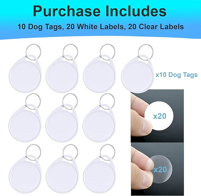 Dog Camping Gear (10pk) Blank Dog ID Tags, Emergency Double Sided Dog Tags with Key Ring, Prevent Lost Dogs During Travel or RV Camping, Camping Dog Accessories, Water-Resistant Pet Tag