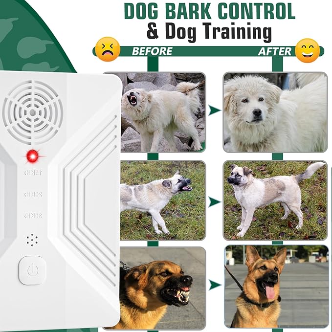 Anti Barking Device, Ultrasonic Bark Box wirh 3 Modes, Rechargeable Dog Bark Deterrent Devices Indoor & Outdoor, Dog Barking Stopper for Dogs Training & Behavior Aids