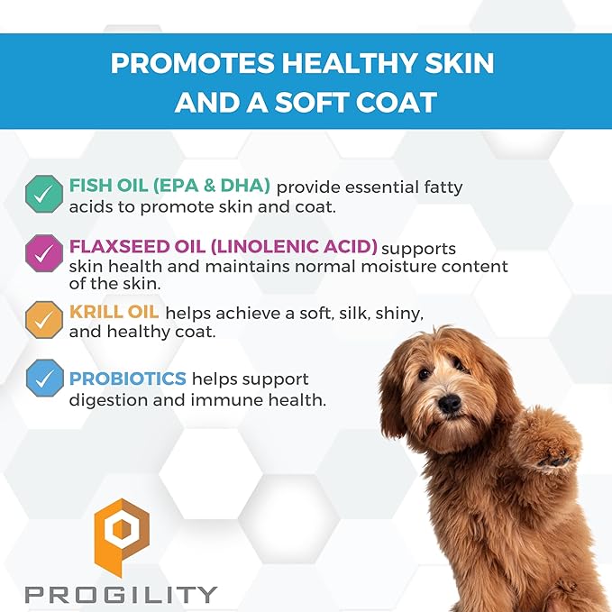 Nootie Progility Skin & Coat Supplement for Dogs, Fish Oil Supports Healthy Skin & Coat, 90 Soft Chews per Container