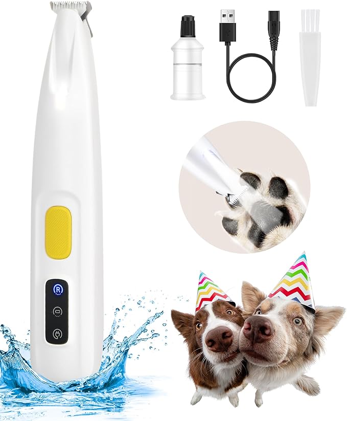 Upgraded Dog Paw Trimmer with LED Light, 18mm Widen Blade, 35dB Low Noise, LED Display, Fully Waterproof, Rechargeable Clipper for Dogs Cats Trimming Paws, Eyes, Ears, Face, and Rump