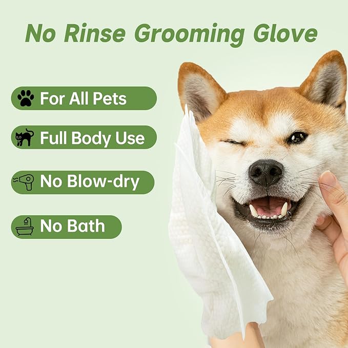 Cleaning Deodorizing Wipes for Dogs and Cats - Pet Grooming Gloves for Nourishing Fur - No Rinse Bathing Wipes for Daily Care and Traveling - Dog Washing Gloves for Paws, Fur and Butt - 10 PCS
