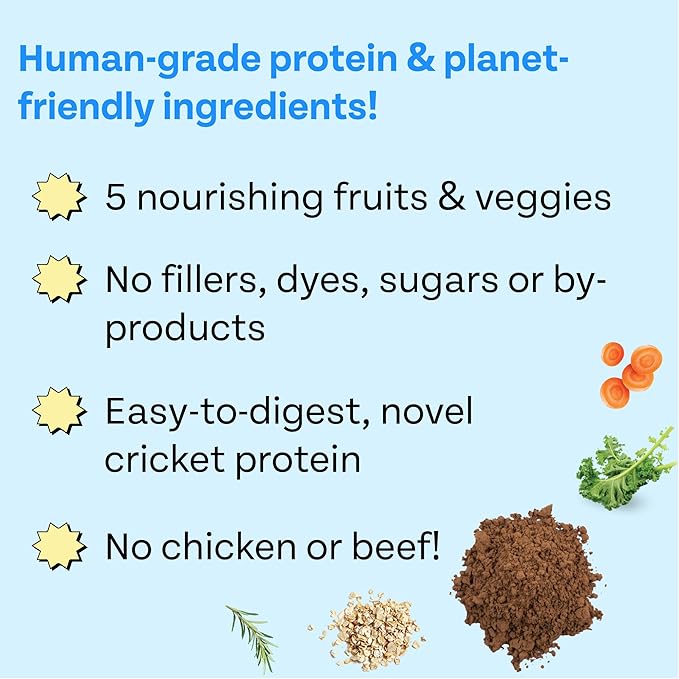Cricket Human Grade Dehydrated Dog Food or Topper (3lb makes 10 lbs Wet Dog Food), 100% Made in The USA | Hypoallergenic, Chicken-Free Food for Dogs with Allergies