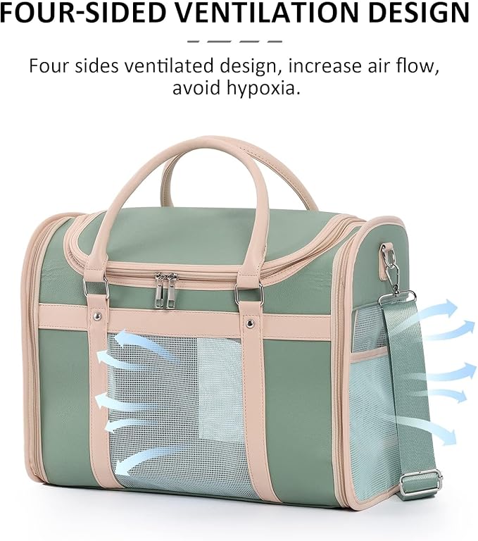 Cat and Dog Tote Bag for Medium Sized Cats up to 15 LBS, Foldable, Most TSA Airline Approved Carrier Soft Sided,Tote/Shoulder Pack,Cute cat Carrier——Avocado Green
