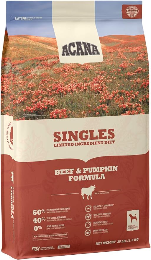 ACANA Singles Limited Ingredient Dry Dog Food, Beef & Pumpkin, Biologically Appropriate & Grain Free