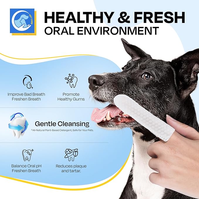 Dental Care Wipes for Dog- Teeth Cleaning Finger Wipes for Plaque and Tartar Removal, Safe & Gentle Disposable Toothbrush Wipes for Fresh Breath & Gum Care - 50 Pcs