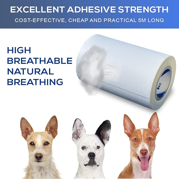 Ear Tape for Dogs 1 Pack with Dog Ear Cleaner Cotton Swabs, Self Adhesive Cotton Tape for Dog Ear Protection and Support, Ear Care Set for Dogs (3.0 inch (75 mm))