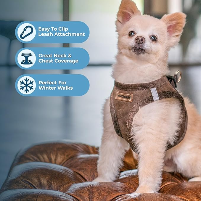 Voyager Step-In Plush Dog Harness – Soft Plush, Step In Vest Harness for Small and Medium Dogs by Best Pet Supplies - Harness (Chocolate Suede), XS (Chest: 13 - 14.5")