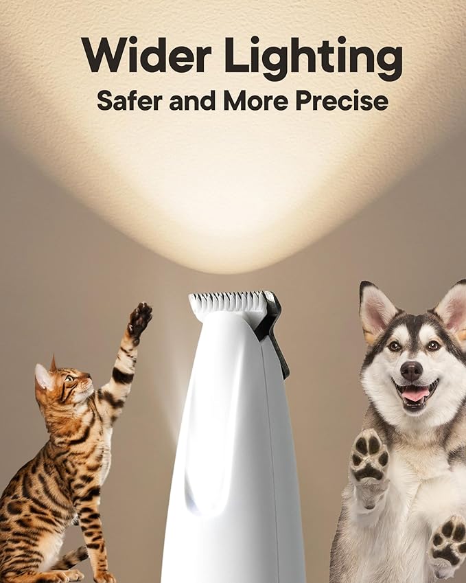 Upgraded Dog Paw Trimmer with LED Light, 18mm Widen Blade, 35dB Low Noise, LED Display, Fully Waterproof, Rechargeable Clipper for Dogs Cats Trimming Paws, Eyes, Ears, Face, and Rump