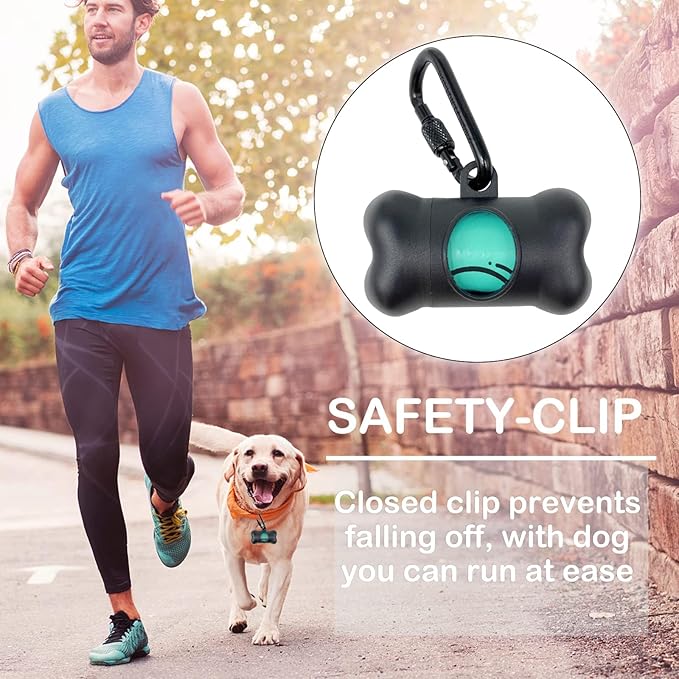 Dog Poop Pickup Bags Holder Dispenser with Standard-Sized Leak-Proof Scented Doggy Waste Bags and Carabiner with Safety Lock&Fastener Never Loose on Leash Lead Again (2 Holders 30 Bags, Black)