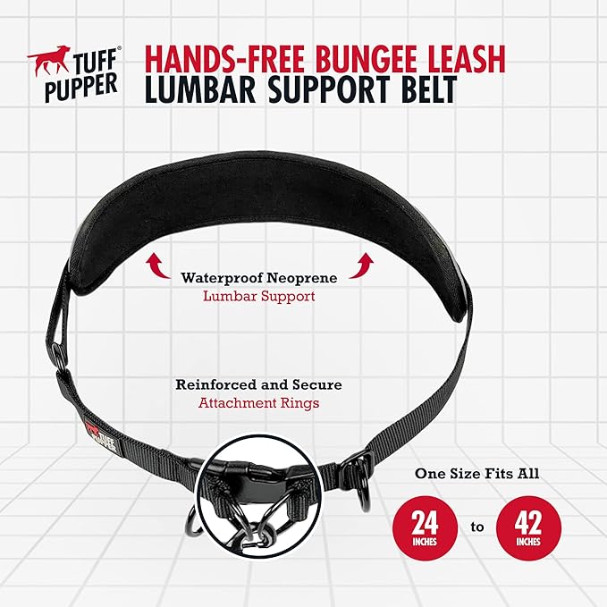 Tuff Pupper Heavy Duty Hands Free Dog Leash | One Small/Medium Dog Up to 45 lbs | Comfortable Shock Absorbing Bungee | Reflective Padded Handles | Lumbar Waist Belt 22-45" | Jogging Running Leash
