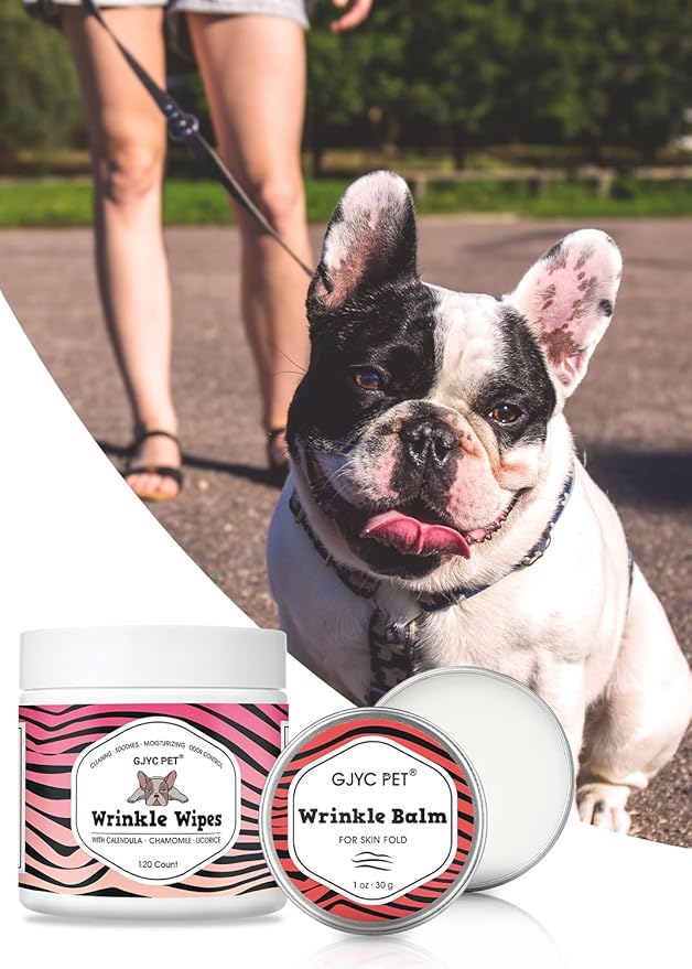 Wrinkle Wipes + Wrinkle Balm for Dogs | Bulldog, French Bulldog, Pug, English Bulldog | Cleans & Soothes Wrinkles, Folds, Tear Stain, Tail Pockets & Paws