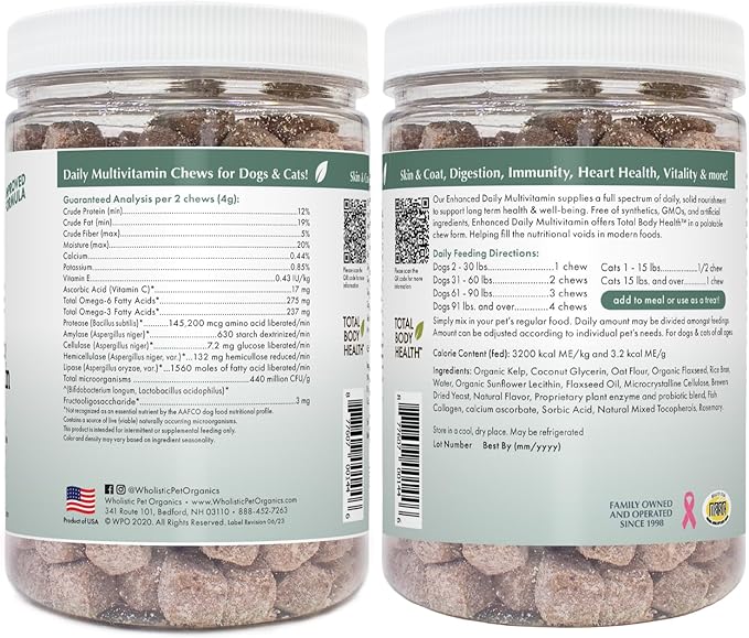Wholistic Pet Organics: Multivitamin Chews for Dogs Organic Homemade Dog Treat for Medium and Small Dogs Calming Chews for Dogs Food Puppy Multivitamin Probiotics Immune Support Supplement (240 Count)