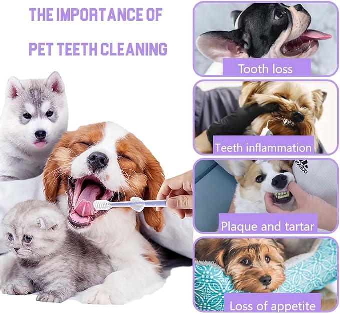 3 Pack Multi Angle Dog Toothbrush with Case for Small Dog & Cat, Soft Silicone Dog Tooth Brushing Kit for Puppies & XSmall Breed, Durable Dog Dental Care to Remove Plaque for Teeth Cleaning. (Purple)