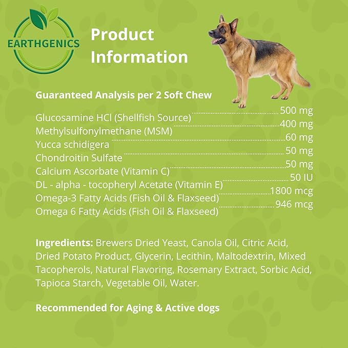 Premium Dog Joint Supplement with Glucosamine, Chondroitin, MSM, Omega 3 and 6 – Natural Dog Hip and Joint Supplement for Mobility – 90 Soft Chews