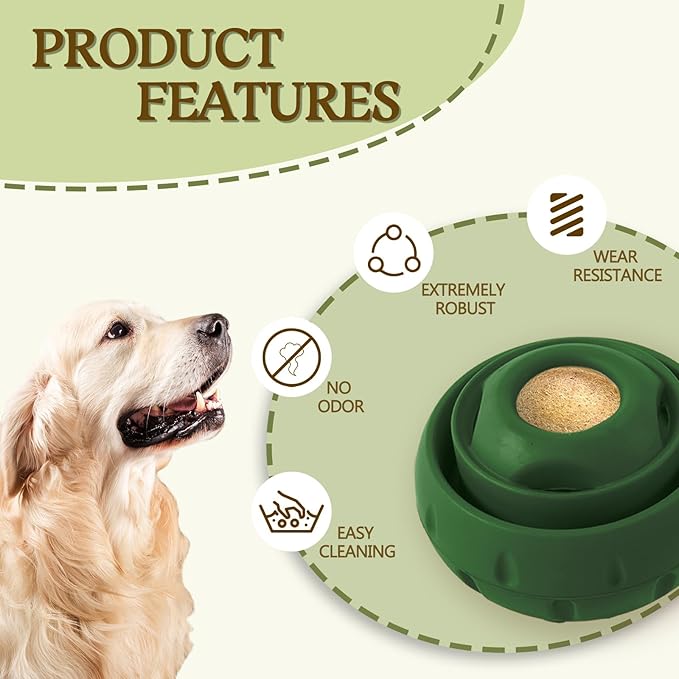 Freezable Fillable Dog Toys: Long-Lasting Rubber Dog Chew Toy with Silicone Treat Tray, Distracts Your Pup from Boredom, Reusable & Dishwasher Safe, for Large Dogs 25lbs+, Green